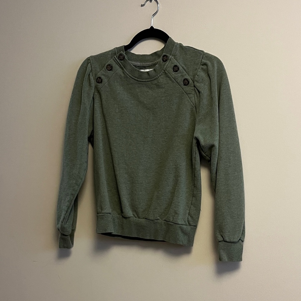Grey State Green Sweatshirt with Button Detail